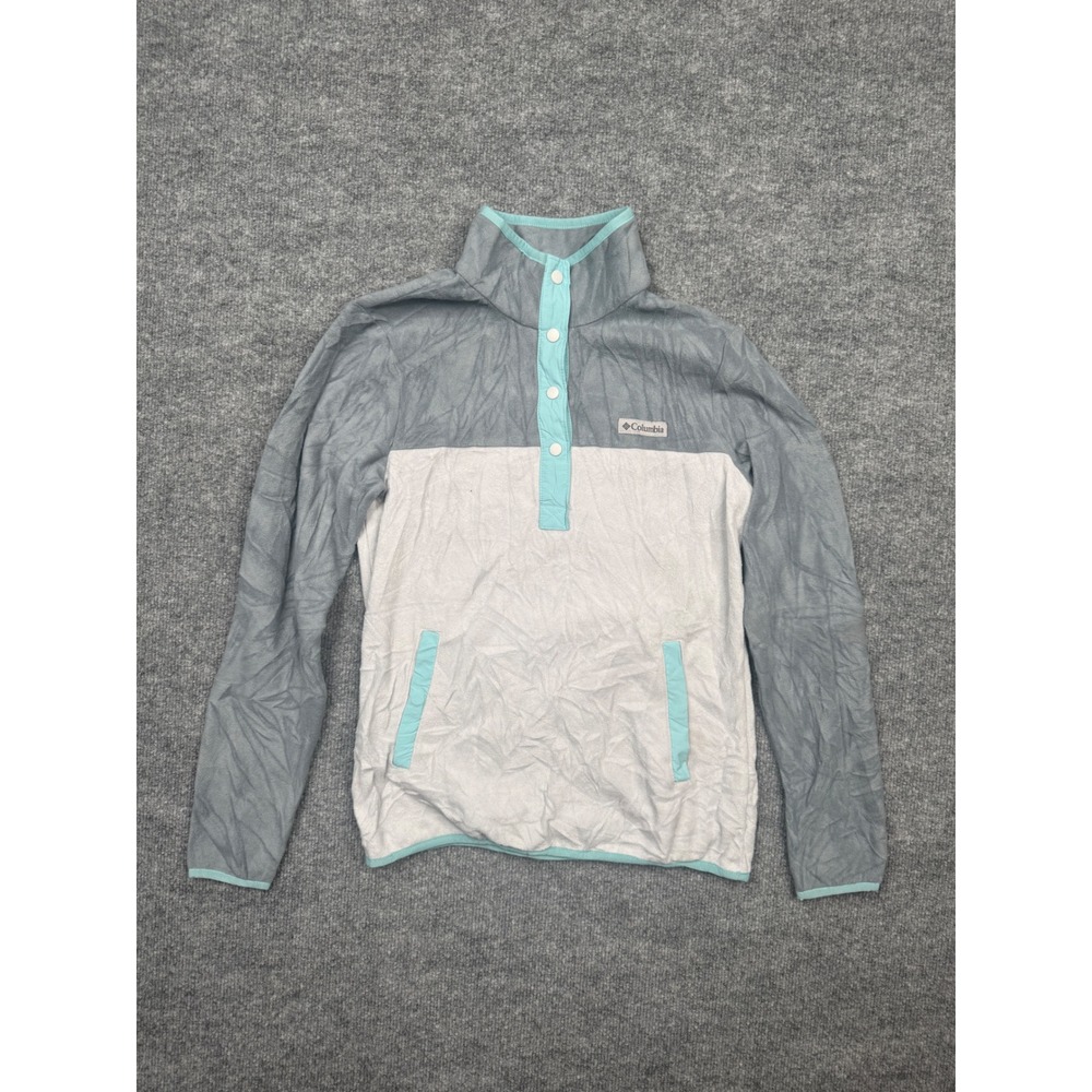 Columbia Benton Springs Fleece Pullover Gray White Colorblock Snap Neck XS Women